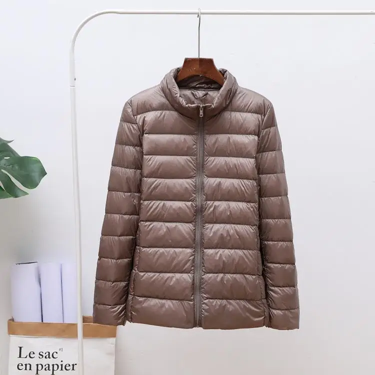 style2 khaki Ультра легкие куртки на утином пуху 90%, Женское зимнее пальто с капюшоном, теплая тонкая куртка с длинными рукавами 8XL, большие размеры, Женская Куртка jaqueta feminina - Цвет: style2 khaki