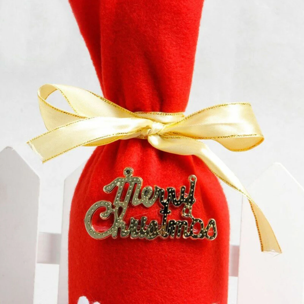 

Крышка для бутылки с красным вином сумки, снеговик/Санта-Клаус, Рождественское украшение, блестки, чехлы для винных бутылок, льняная Праздни...