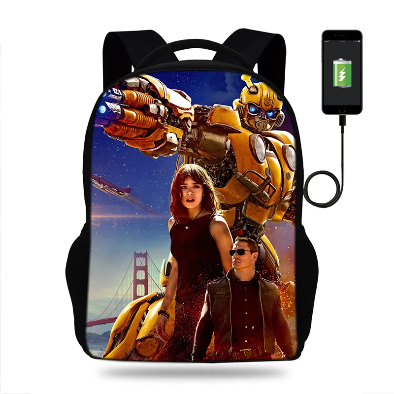 17 inch Movie Bumblebee Laptop Schoolbag USB Charge Mens Bags Womens Backpack for Teenagers Boys School Bag Mochila Travel | Багаж и сумки