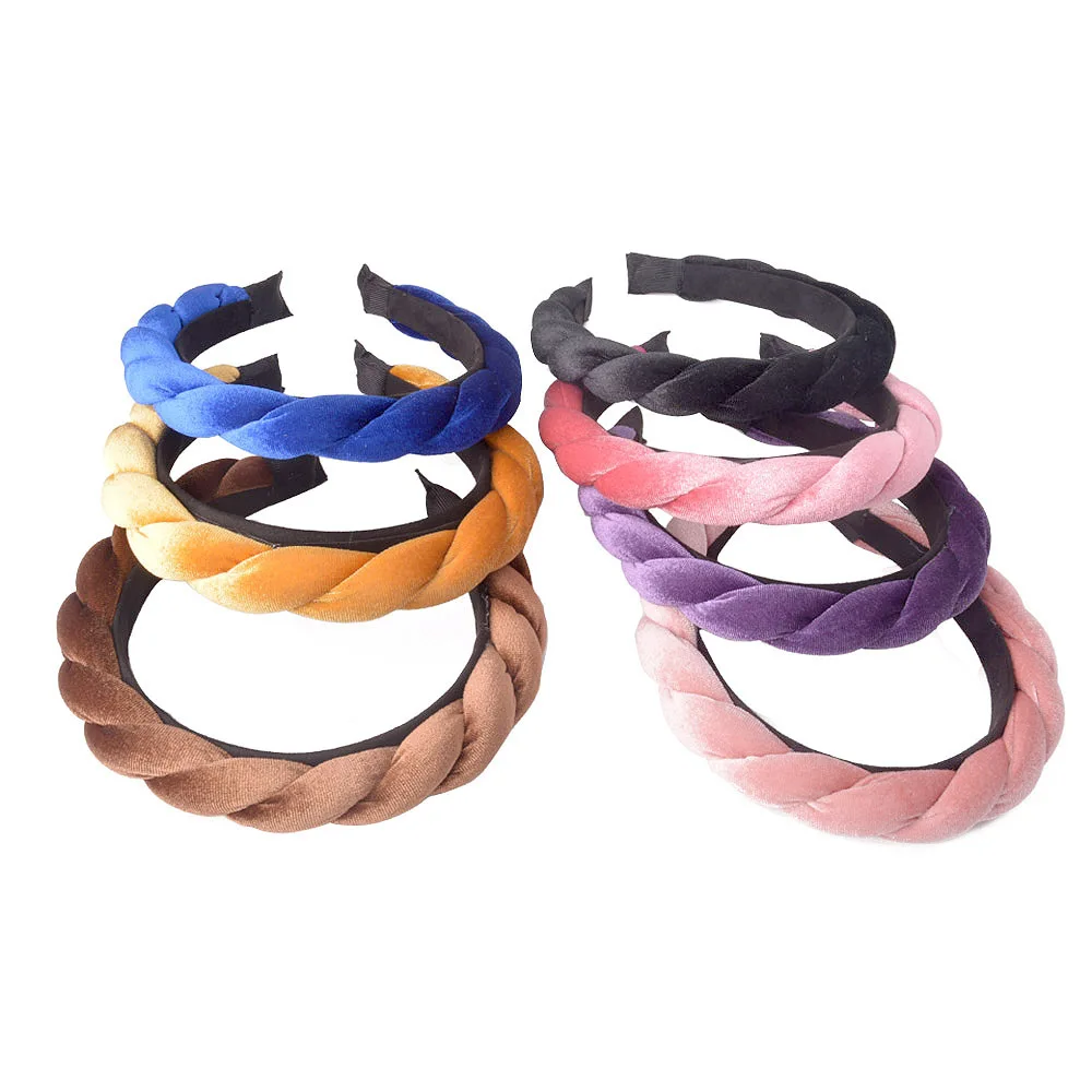 Solid Color Velvet Braid Headband with Teeth Hair Accessories Korean Twists Hairband Women and Girls Head Wear |