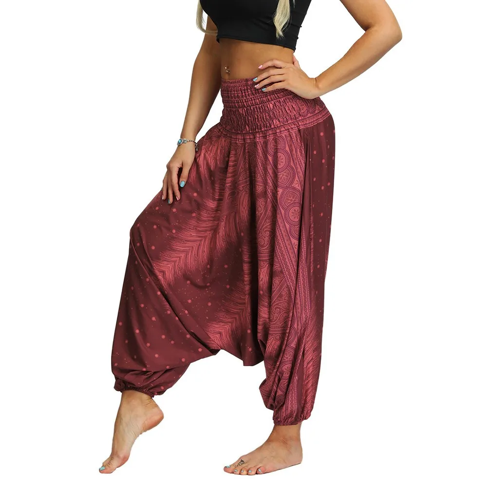 

Woman Pants Boho Loose Women Loose Yoga Trousers Summer Casual Baggy Jumpsuit Harem Pants High Waist Pocketed Pant Yoga New 2021