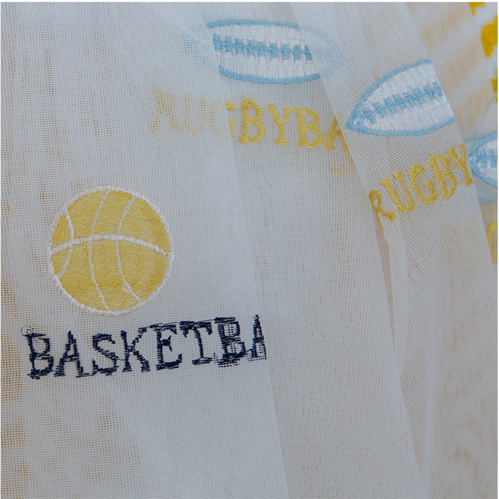 

Football Embroidered Sheer Curtains For Living room Bedroom Childrens Kids Room White Tulle Cartoon Sports Window Screen WP422#3