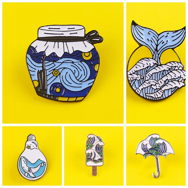 

Whale Brooches Umbrella popsicle bottle Wave Series Pins metal Zinc Alloy Pins Badges Jewelry Cute lapel pins Accessories Gifts