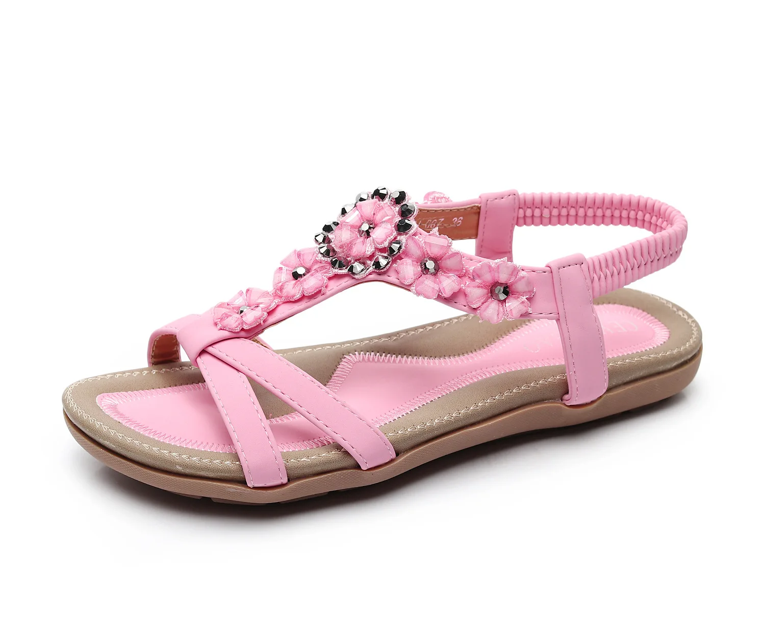 

Clear Heels Leather Sandals Women Large Size Female Shoe Bling Bling Bohemian Big Girls Bright 2021 Flat Flower Scandals Floral