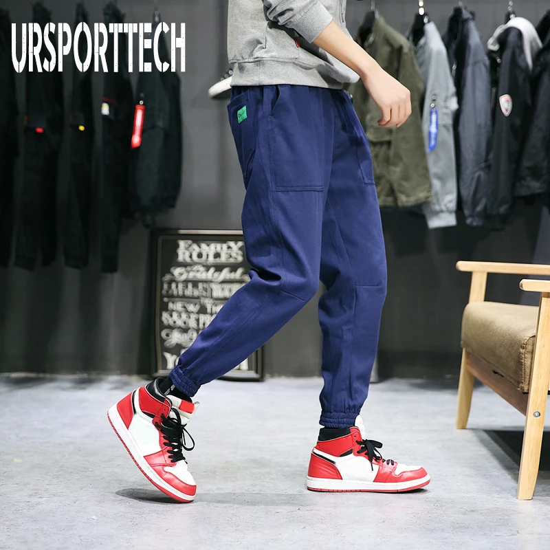 Мужские брюки-карго в стиле хип-хоп черные однотонные облегающие брюки-джоггеры