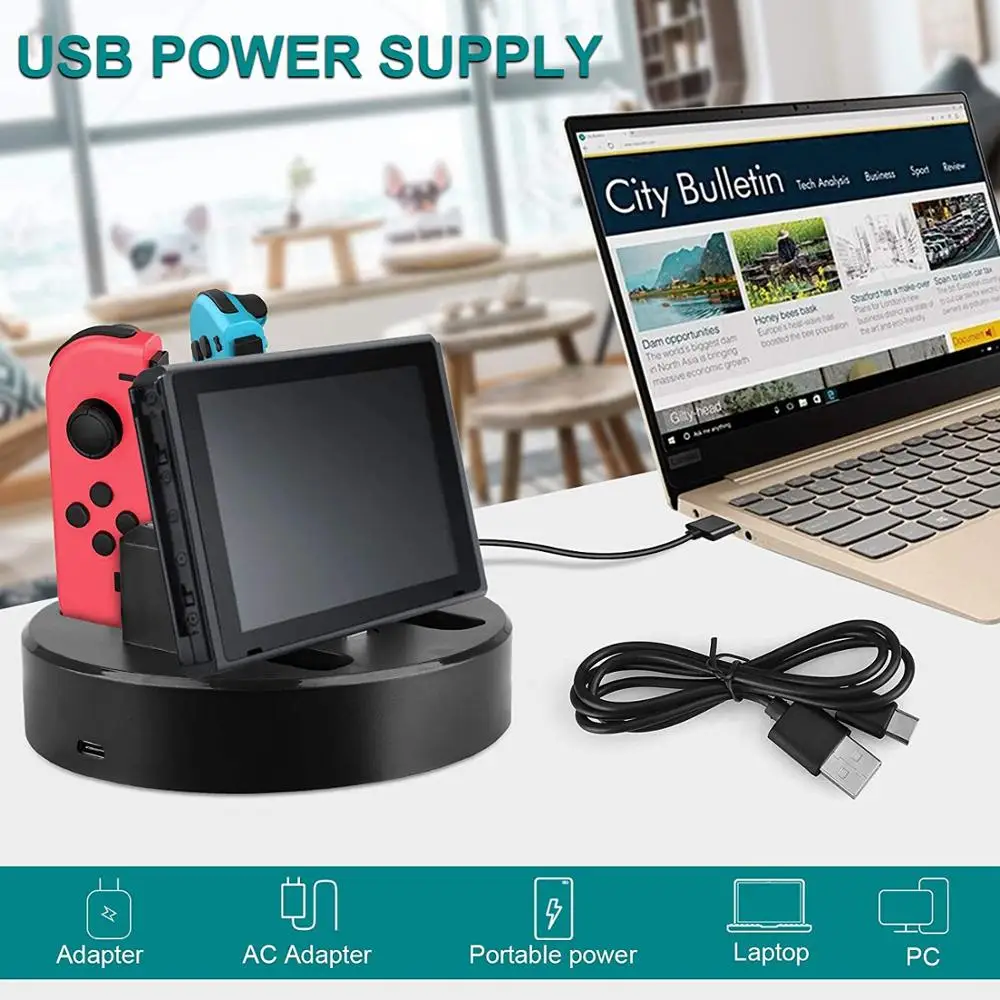 Зарядная док станция для контроллера Nintendo LED зарядное устройство Switch геймпад