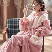 plus size autumn winter women solid color pink lace nice warm thick pajama sets long sleeve pajamas soft pyjamas sleepwear