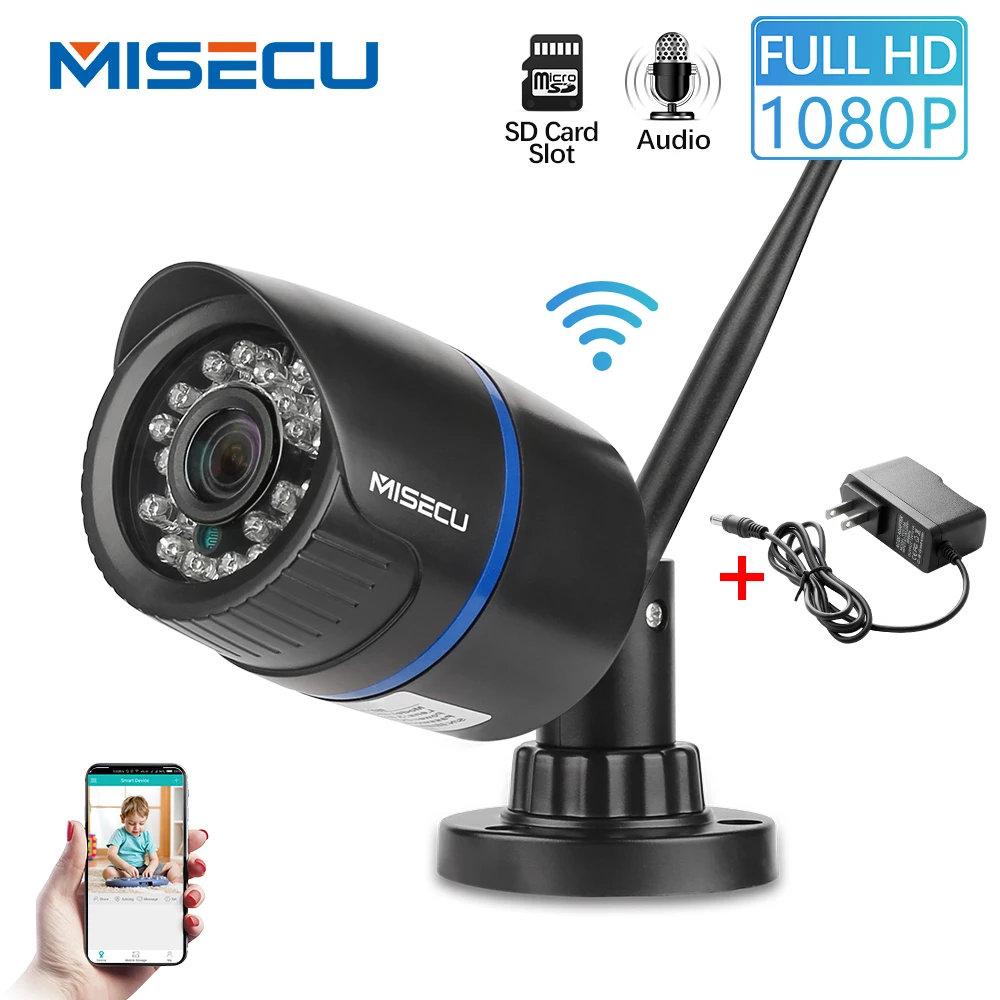 MISECU 1080P 720P Wifi IP камера SD карта Аудио беспроводная наружная Водонепроницаемая Камера Безопасности ONVIF P2P ночное видение Бесплатный адаптер