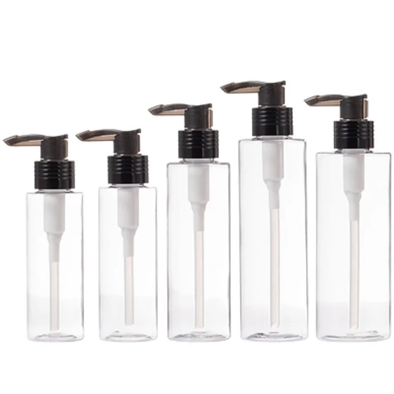

100ML 120ML 150ML 200ML 250ML Empty Transparent Plastic Bottle Black Lotion Pump Refillable Cosmetic Packaging Container 20Pcs