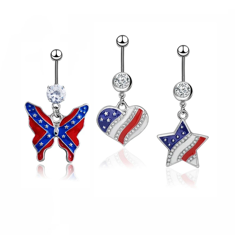 

4pcs New American Flag Navel Piercing Colored Star Shaped Belly Button Rings Women Quality Belly Piercing Body Jewelry