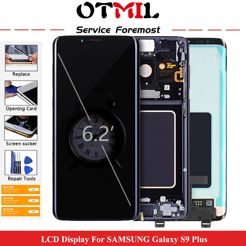 OTMIL 6 2 &quot100% AMOLED LCD для SAMSUNG Galaxy S9 плюс сенсорный экран с сенсорной панелью дисплей