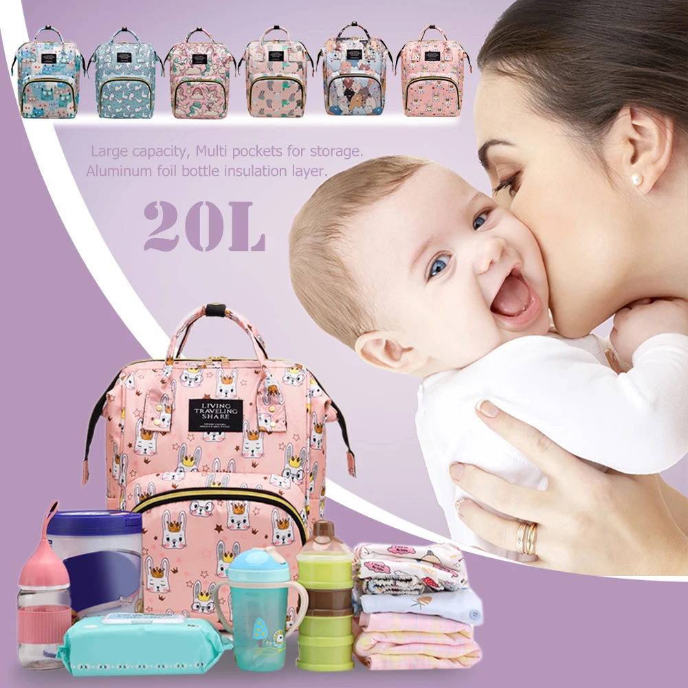 

Сумка для мам с милым мультяшным животным, вместительный рюкзак из ткани Оксфорд для детских подгузников, дорожная Портативная сумка для ко...