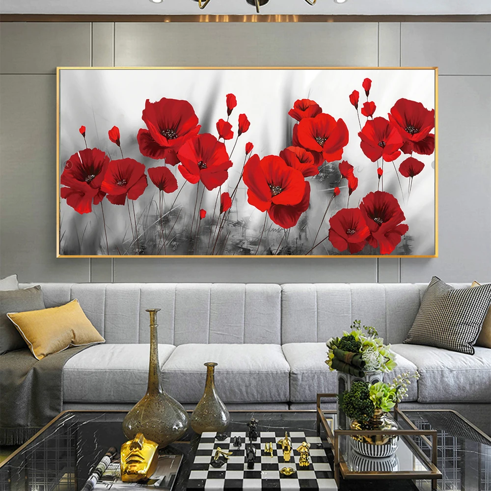 Картина на холсте с большим красным цветком настенные художественные постеры