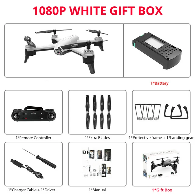 1080P White Gift box SG106 wifi FPV Дрон 4K двойная камера HD в реальном времени воздушная видео оптический поток RC Квадрокоптер Вертолет VS XS809W H47 XS816 M70 Дрон - Цвет: 1080P White Gift box