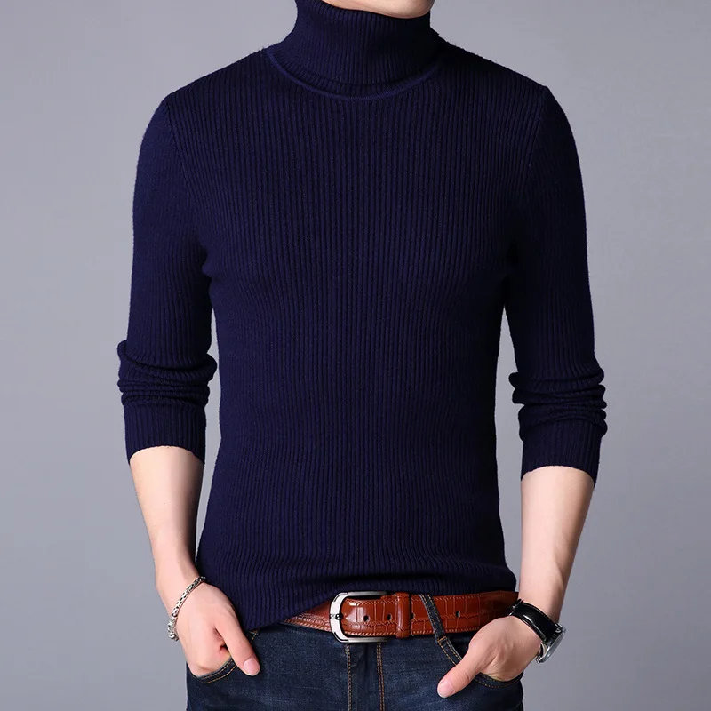 2022 men brand high neck knitted pullover bottoming shirt new arrivals male fashion casual slim solid color stretch wool sweater free global shipping