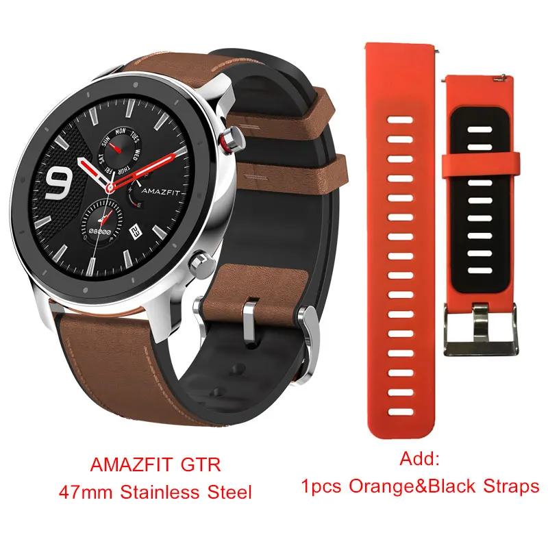 Глобальная версия Amazfit GTR 47 мм Смарт-часы Huami 5ATM водонепроницаемые Смарт-часы 24 дня батарея gps управление музыкой для Android IOS - Цвет: SteelAdd OrangeBlack
