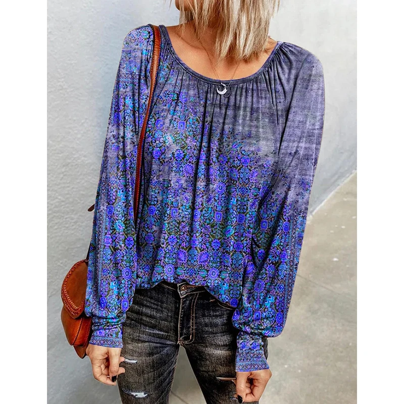 

Женская одежда, рубашки и блузки, женская блузка, Осенний Топ с длинным рукавом и круглым вырезом в стиле ретро, с принтом в стиле Харадзюку, ...