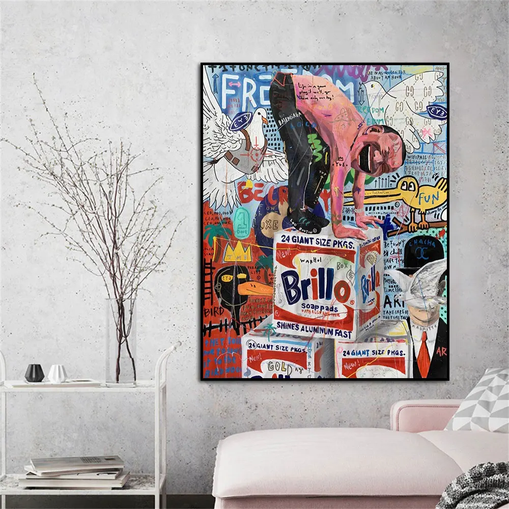 

Laughing Men Graffiti Abstract Pop Street Art Poster On Canvas Painting Print Wall Art Picture For Living Room Home Decoration