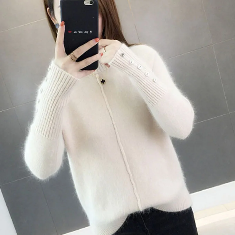 Women Sweaters and Pullovers 2019 long sleeve knit tops for women Casual Button Winter Clothing sweater thick solid 0382 | Женская