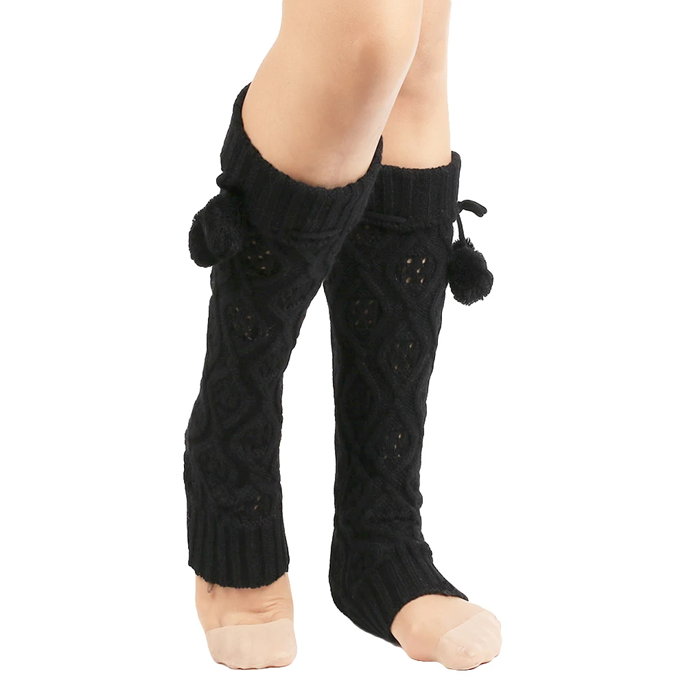 Warmers Knee High Boot Socks with Fur Ball Women Fashion Knitting Footless Leg 2019 | Женская одежда