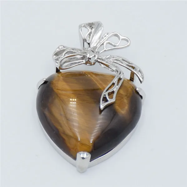 tiger eye Новинка, романтическая бабочка, узел, сердце, ювелирное изделие, для влюбленных, натуральные аметисты, розовый, кварцовый кристалл, камень, инкрустированный цветок, ожерелье, подвеска - Окраска металла: tiger eye
