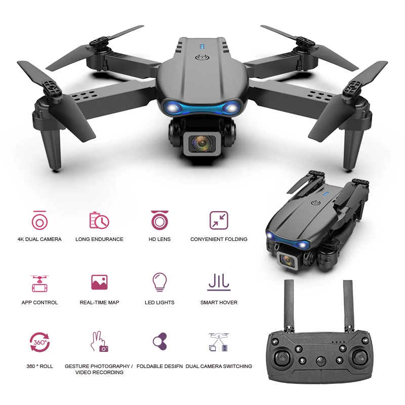 Квадрокоптер E99 Pro RC 4K складной с широкоугольной камерой Wi-Fi и функцией