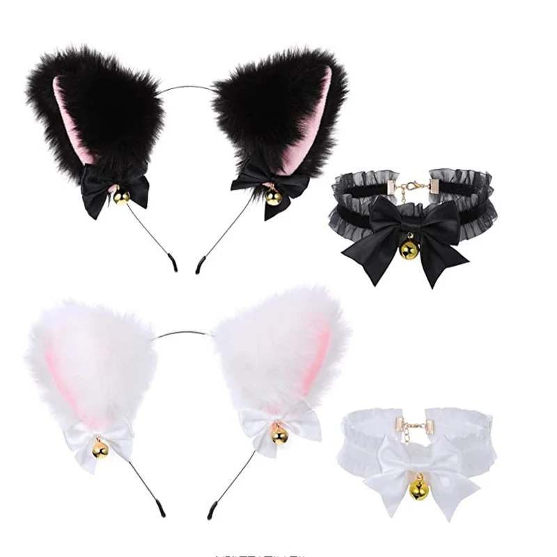 

Anime Surrounding Plush Cat Ears Headband Cute Ears Headband Headdress Hand-Made Simulation Animal Ears Bow Fox