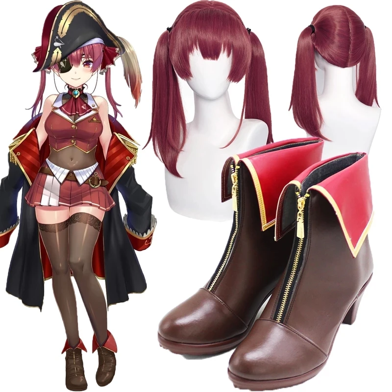 

Обувь для косплея Vtuber hololive Houshou Marine, сапоги, красные парики, аксессуары для костюма на Хэллоуин, реквизит