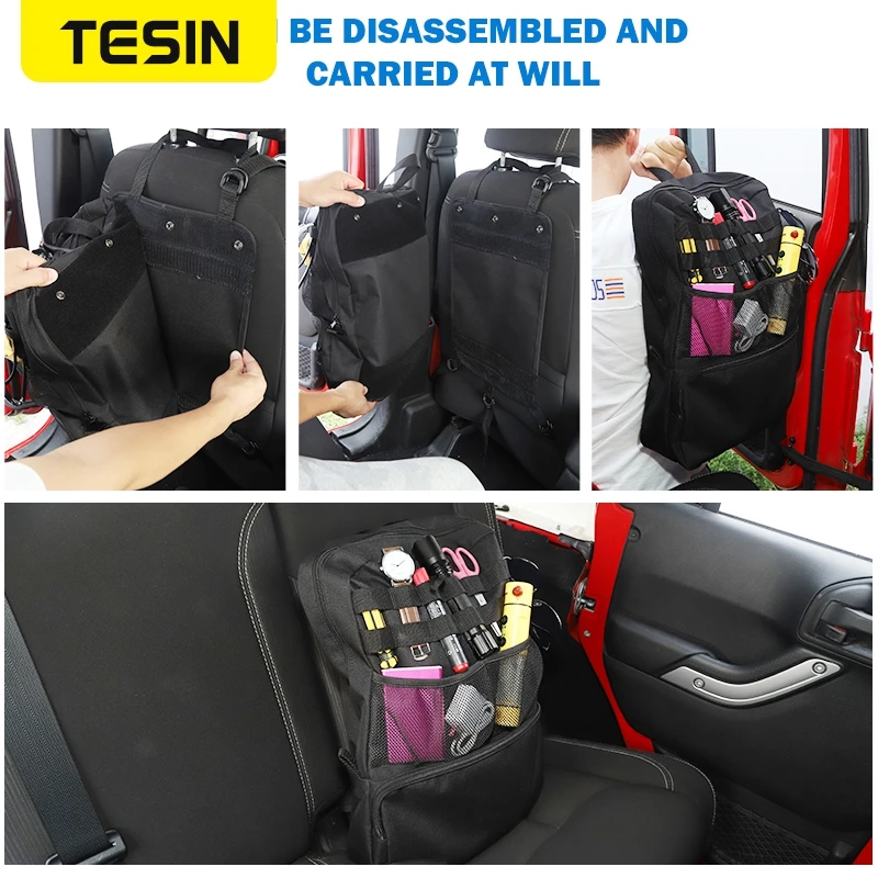 Pаспродажа Сумка для хранения TESIN на спинку сиденья автомобиля, карманный органайзер для Dodge RAM, для Jeep Wrangler TJ JK JL JT 1987-2021, автомобильные аксессуары