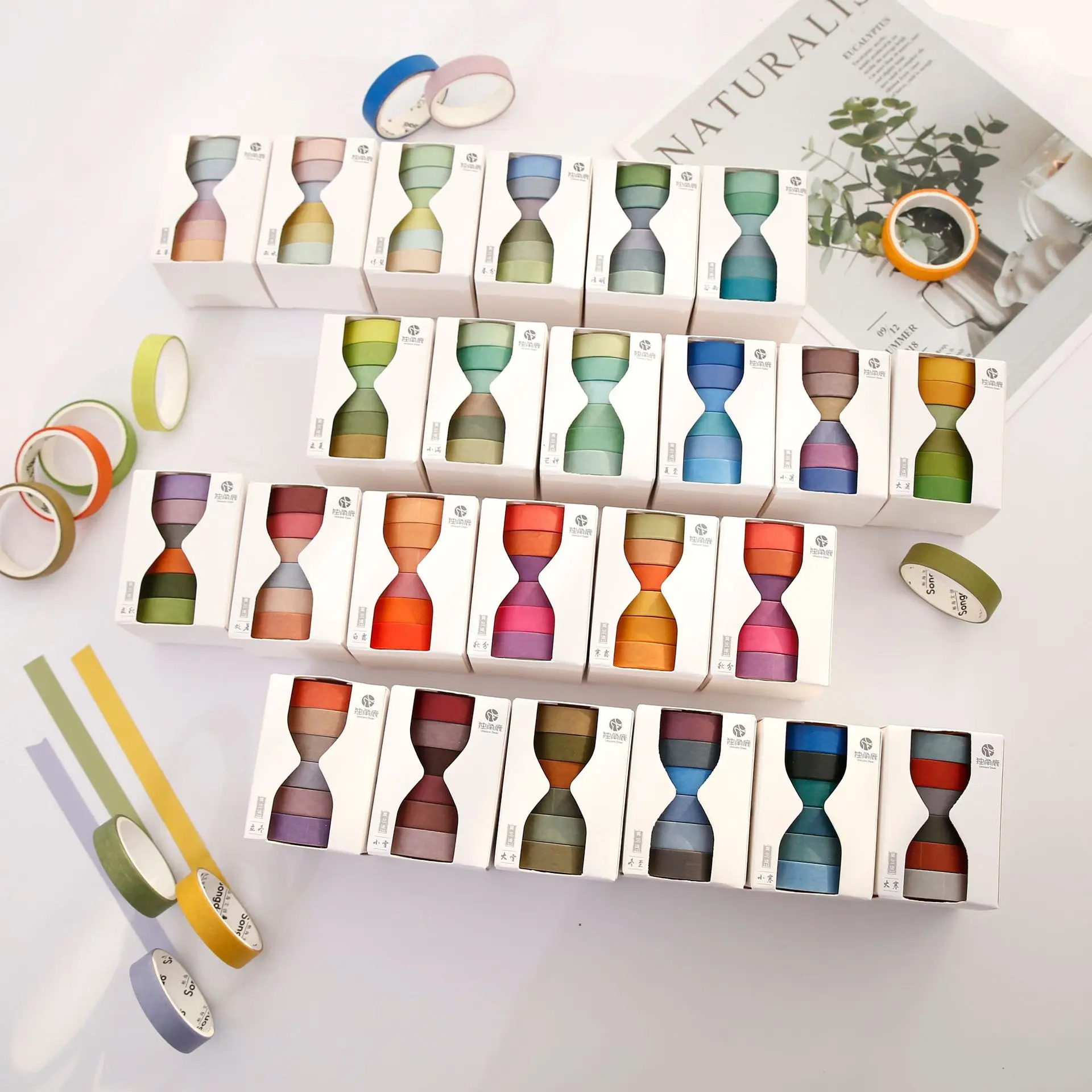 

24solar Terms Series Decorative Adhesive Washi Tape Set Pure Color Masking Tape Stickers Craft Tools for Scrapbooking Stationery