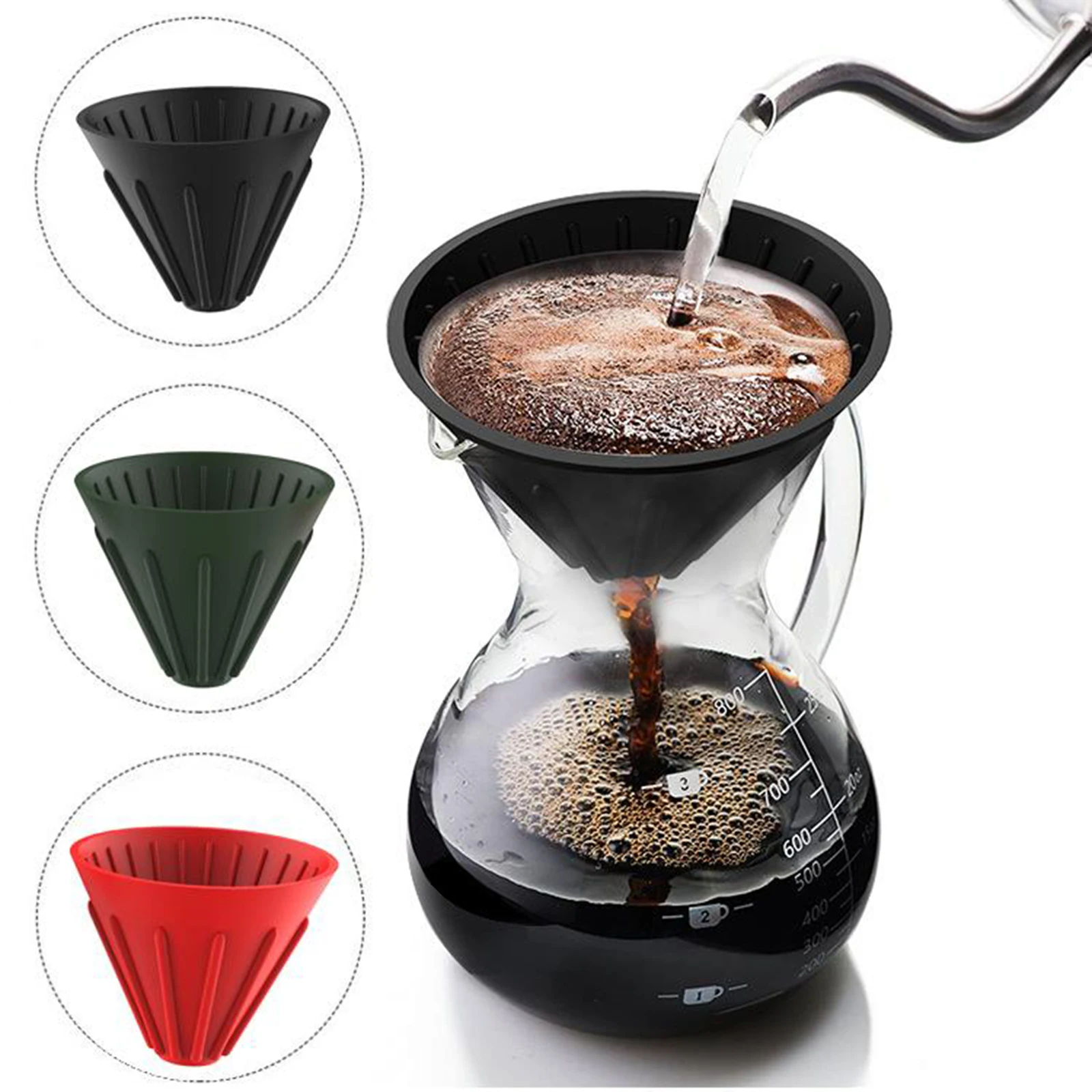 

3pcs Pour Over Coffee Filter Cone Silicone Reusable Dripper Eco-Friendly