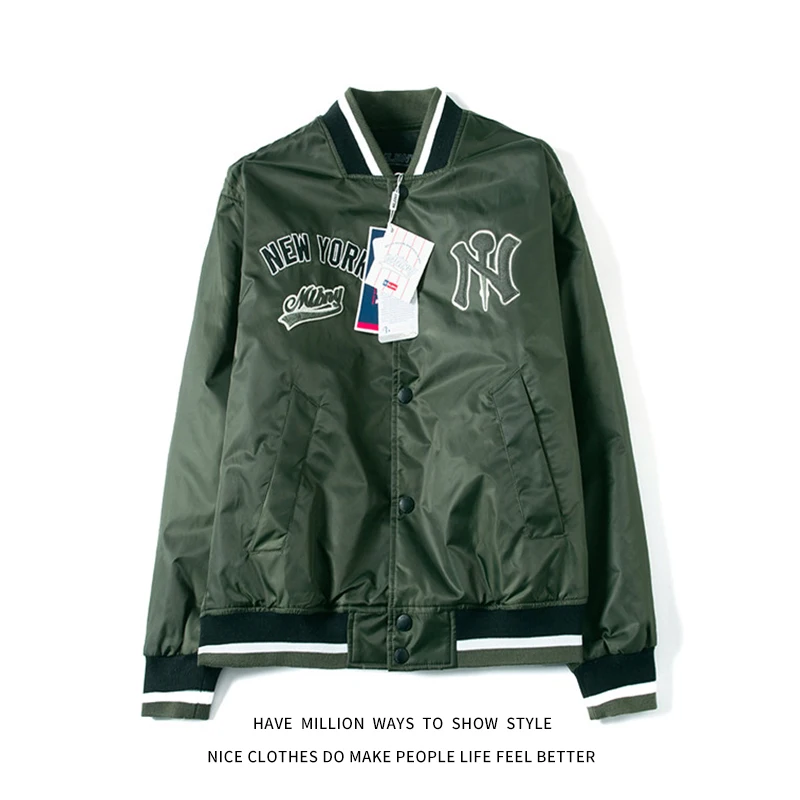 

MLBNY с вышивкой Женская бейсбольная куртка с воротником, верхняя одежда для мужчин, для влюбленных пар, унисекс ткань бойфренд Стиль на весну,...