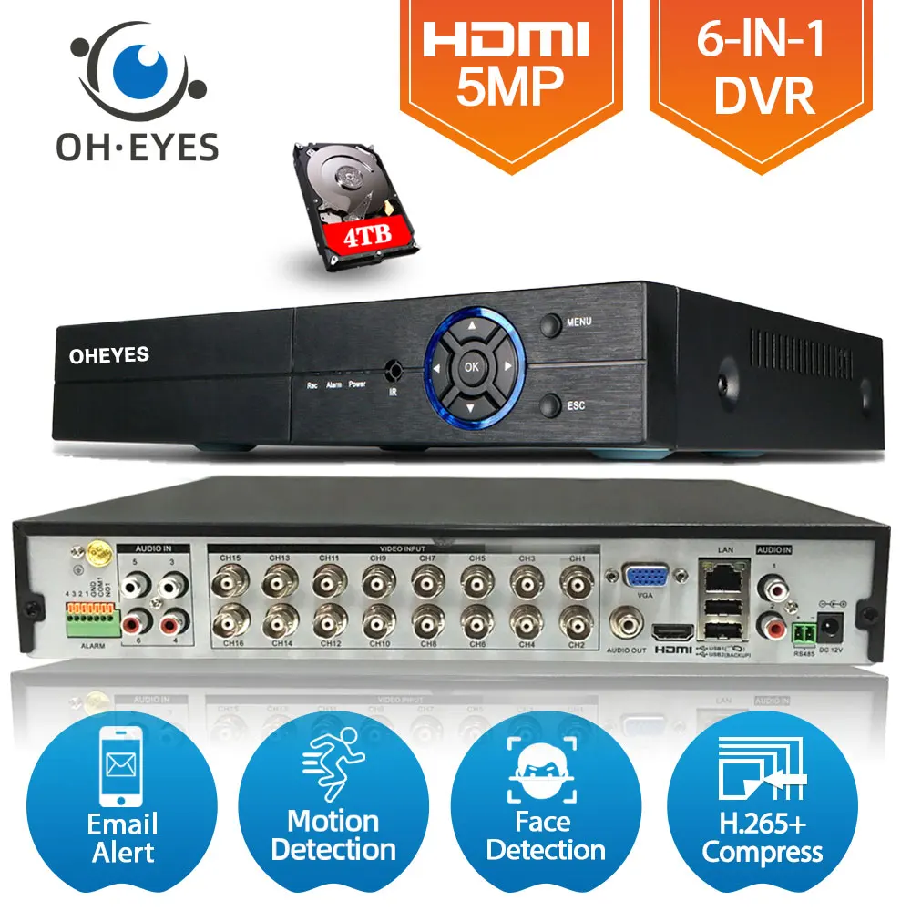 

5MP CCTV DVR 16 Channel Video Surveillance Recorder H.265 16CH AHD Hybrid DVR Recorder 8CH XVR Home Alarm System XMEYE 2MP 8ch