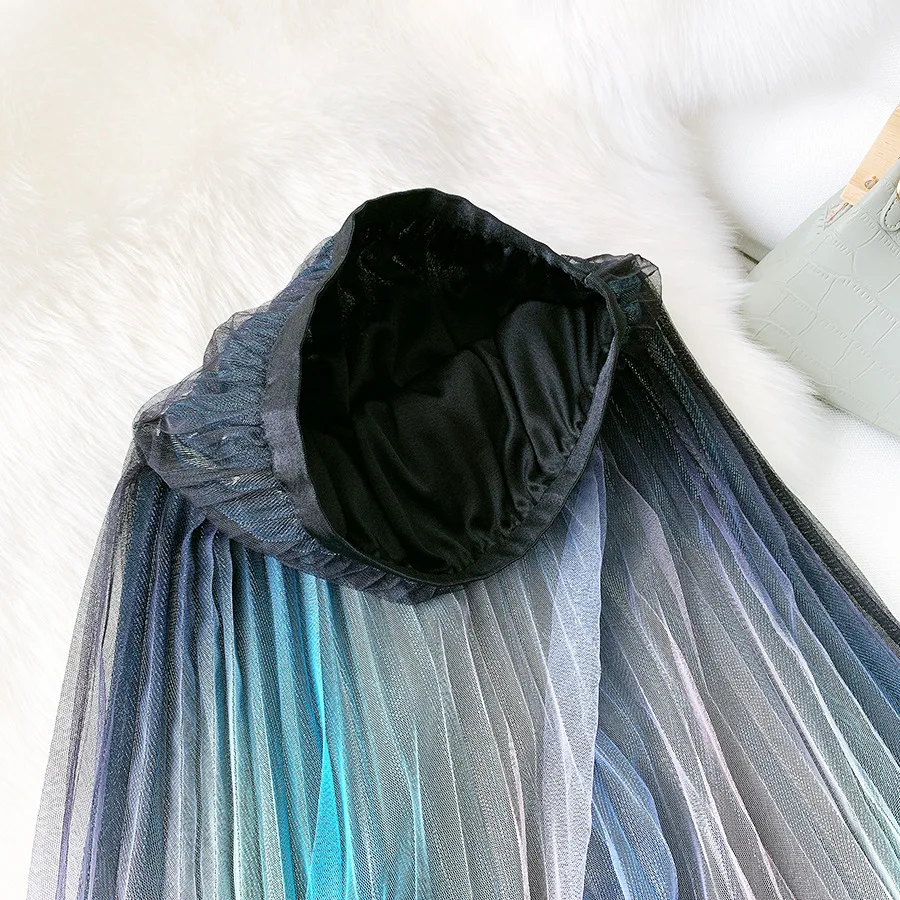 Блестящая сетчатая юбка с градиентом металлик новинка 2021 плиссированные юбки