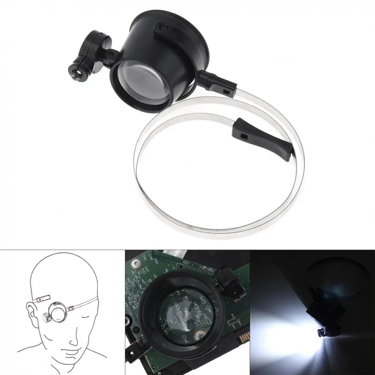

Wearing Magnifiers 15X ABS Adjustable Wearable Eyeless Pliers Magnifier with LED Lights for Repairing / Reading Magnifiers