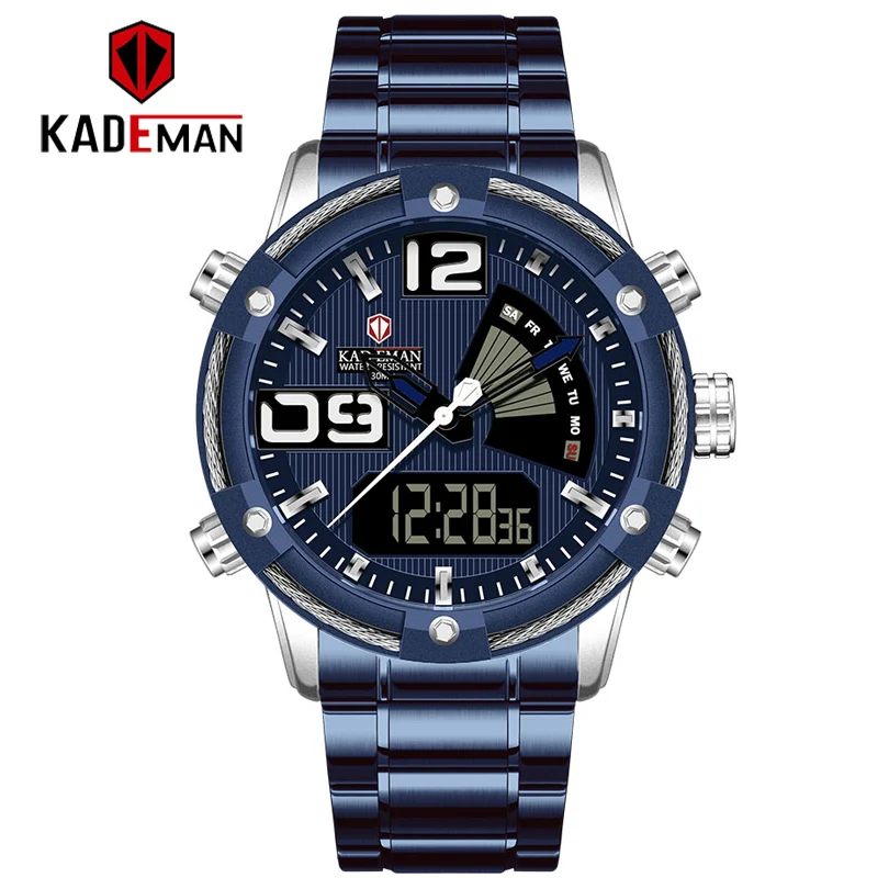 

KADEMAN Men Military Sports Waterproof Watches Blue Quartz Digital Wrist Watch for Men Bright Backlight Clock Relogio Masculino
