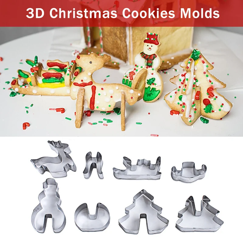3D Рождественские формы печенья набор из нержавеющей стали бисквитная форма 8 шт