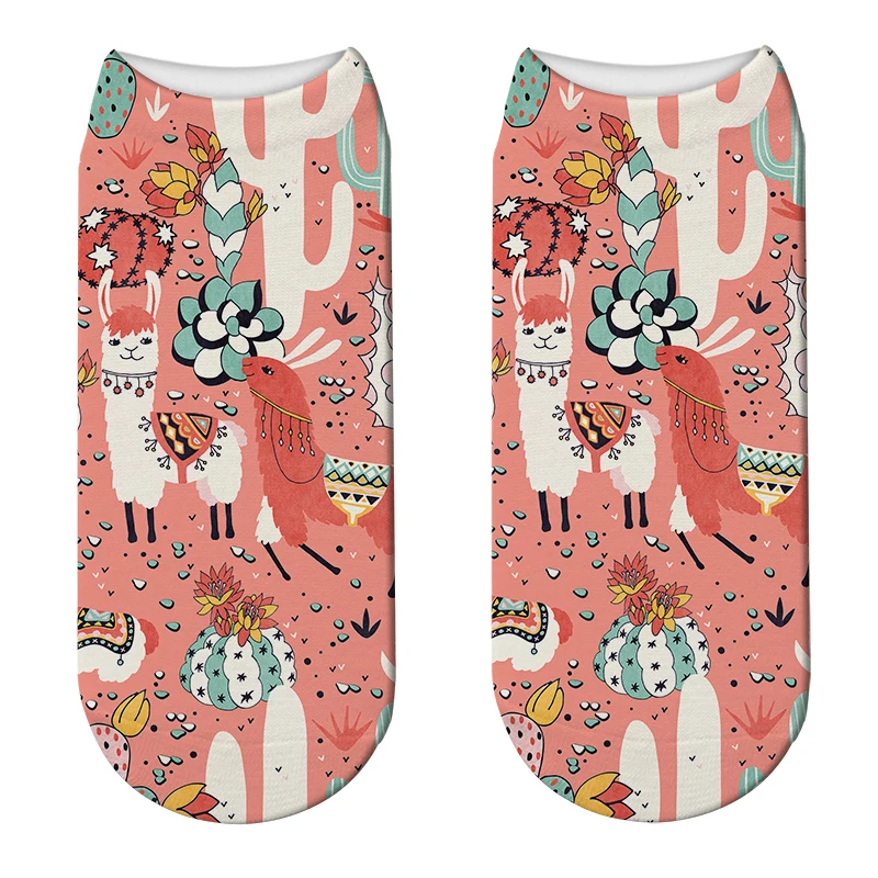 Модные носки 3D женские низкие до лодыжки с рисунком альпака кактуса хлопковые