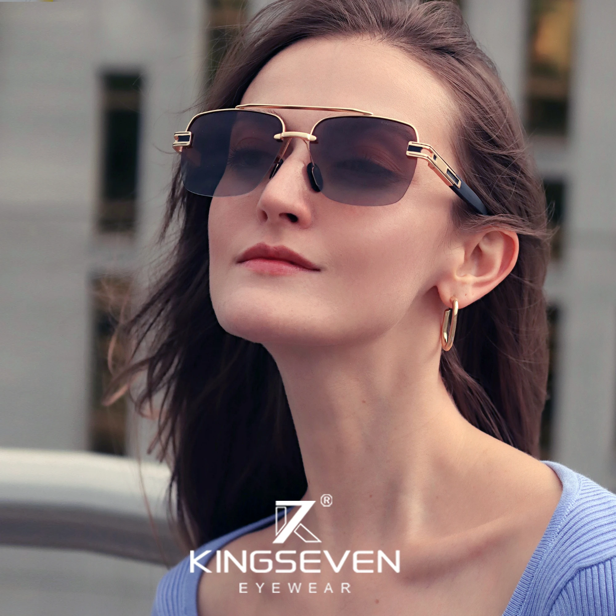 

KINGSEVEN Brand Luxury Design Sunglasses Women Polarized Gradient Sun glasses Semi-Rimless Frame Oculos De Sol Masculino