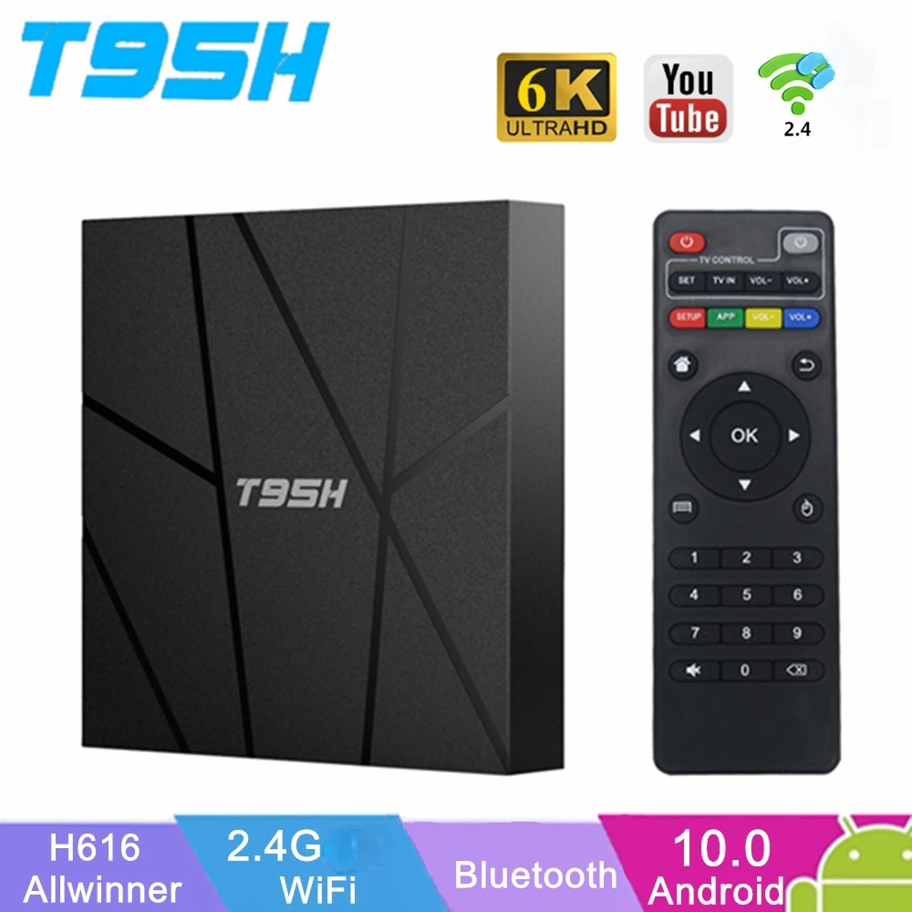 

1080P 6K T95H H616 Quadcore cortex-A53 Smart TV Box For Android 10.0 Youtube Media player 4GB 64GB Set top box