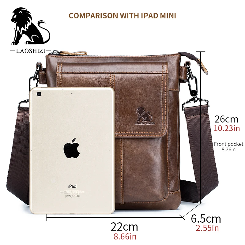 LAOSHIZI Men's Bags Nappa Leather Shoulder Messenger Bag Crossbody Bag Zipper Daily Office & Career Messenger Bag