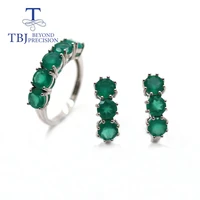 tbjnatural green agate round 5 0mm ring earrings jewelry set 925 sterling silver simple everyday womens fine jewelry