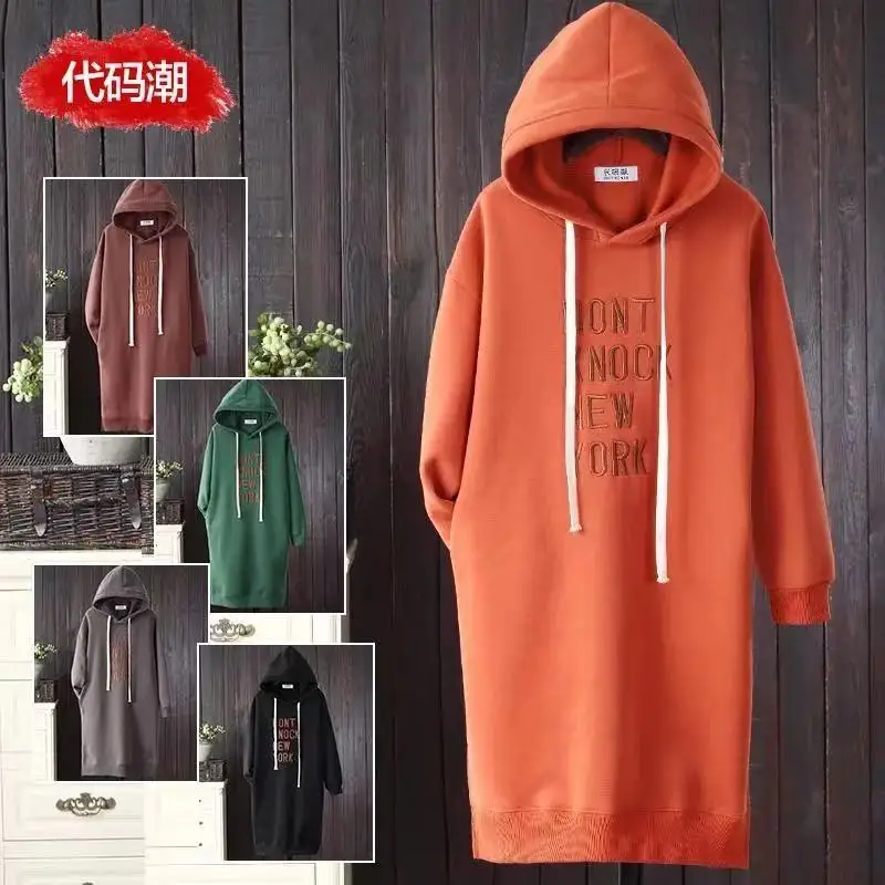 

New Large Plus Size Add Velvet Thicken Girls Casual Women Clothes Tops Long Sleeve Warm Hoodies For Teen Lady Long Hoody Dresses