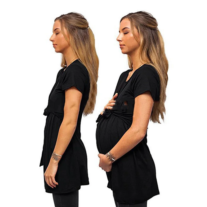 

Fashion Bow Maternity T shirt pregnancy Tops Clothes Breastfeeding blend cotton shirt Nursing Summer Tees For Pregnant