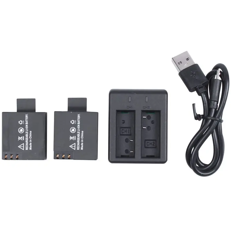 2 pieces of 3.7 v 900 mah battery + dual charger for sjcam sj4000 sj5000 sj6000 sj 4000 5000 camera accessories | Электроника
