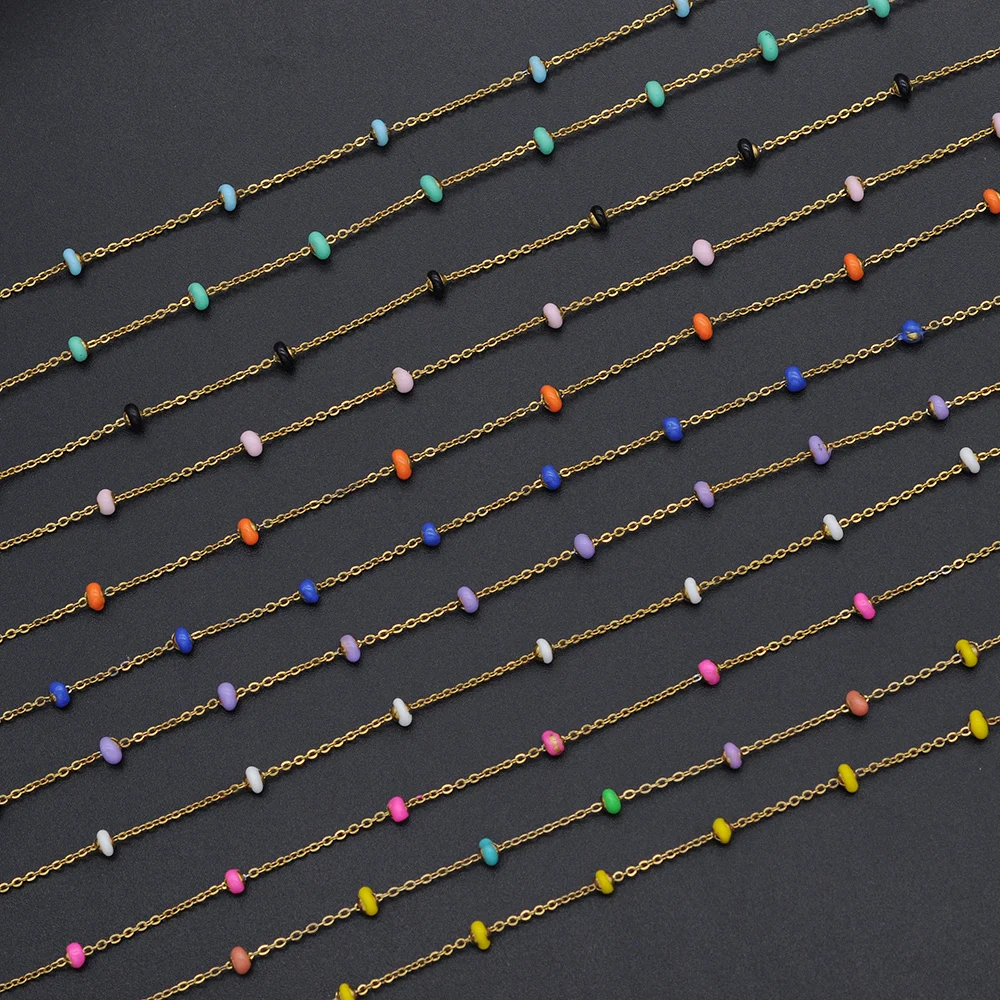 30 м/лот Позолоченные Овальные эмалевые цепочки из нержавеющей стали для