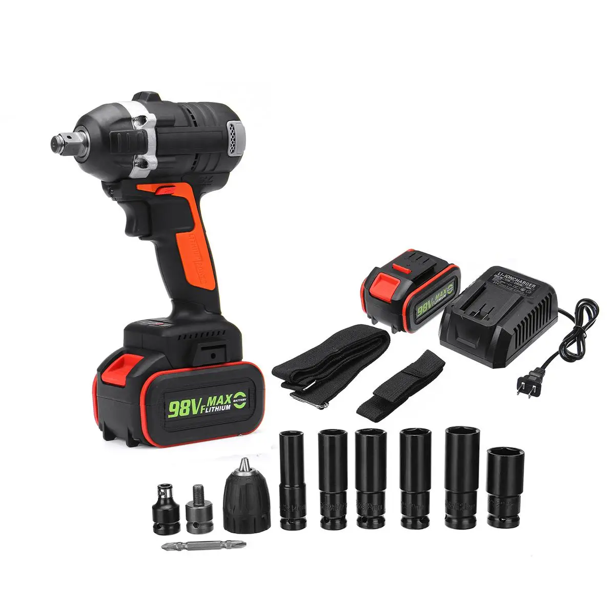

98V 520Nm 2 in 1 Brushless Cordless Wrench Electric Socket Impact Wrench 10000mah Lithium-lon Battery Power Tools Kit