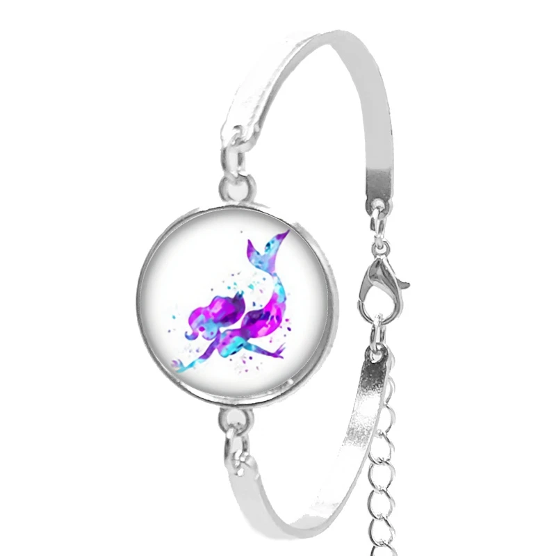 

2019 New Ladies Bracelet Art Marine Mermaid Pattern Series Glass Convex Round Silver Chain Bracelet Daughter Sister Gift Jewels