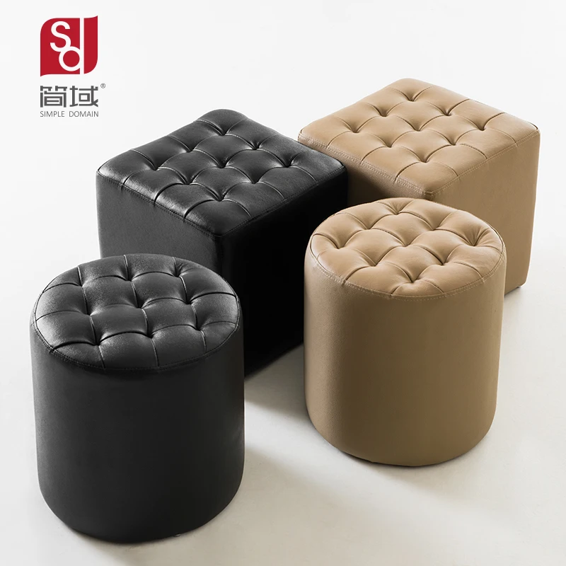 

Leather Sofa Stool Entrance Square Stool Household Shoe-changing Stool Small Round Leather Mound Living Room Stool Footstool Wea
