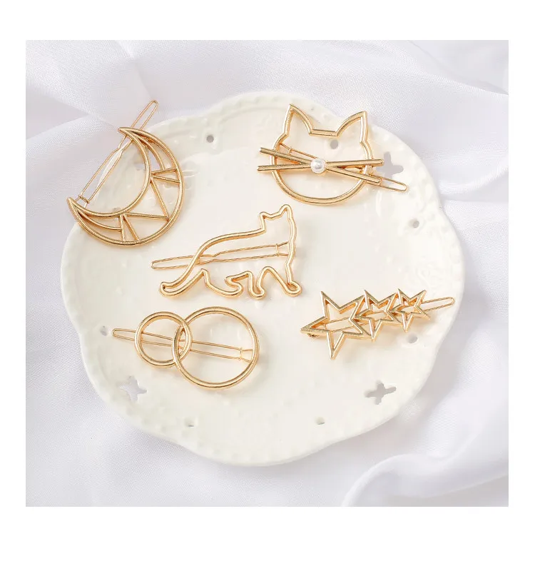 Модные женские аксессуары для волос треугольные резинки с месяцем золотые серебряные геометрические заколки для волос сплав повязка для волос звезда круг заколка для волос